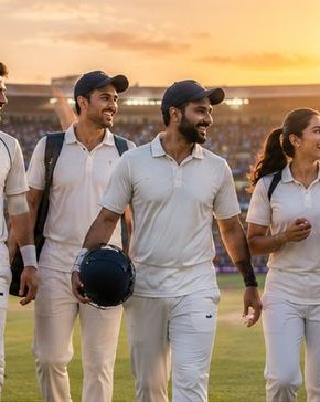 Cricket team walking off the field